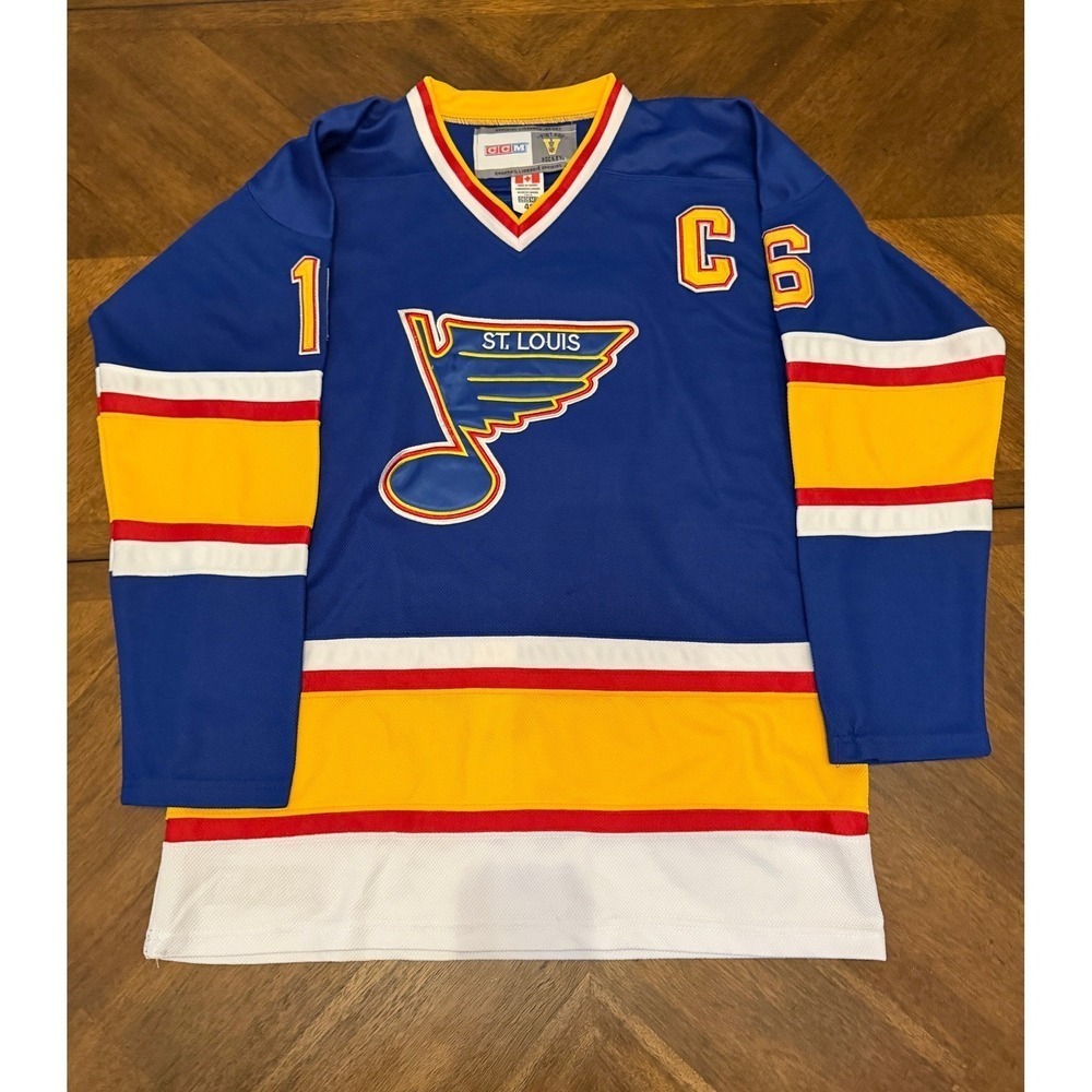 CCM Vintage Hockey St. Louis Blues Brett Hull 16 Jersey Blue Yellow Size 48